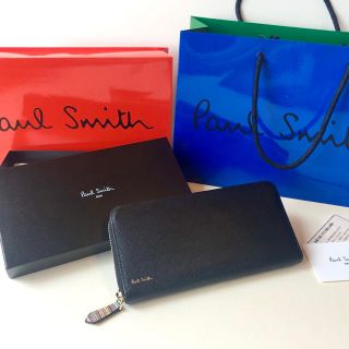 ポールスミス(Paul Smith)の【極美品】ポールスミス　財布　ジップストローグレイン　ブラック　正規品　袋箱付き(長財布)