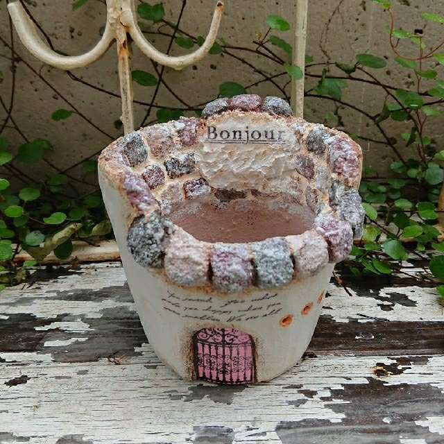 お家モルタル鉢＊ピンク ハンドメイドのフラワー/ガーデン(プランター)の商品写真