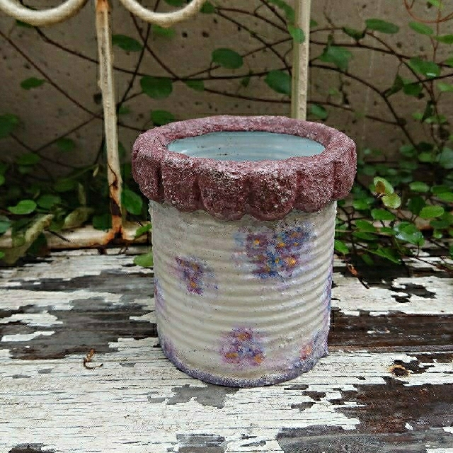 モルタルデコ缶＊紫陽花 ハンドメイドのフラワー/ガーデン(プランター)の商品写真