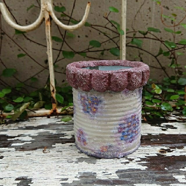 モルタルデコ缶＊紫陽花 ハンドメイドのフラワー/ガーデン(プランター)の商品写真