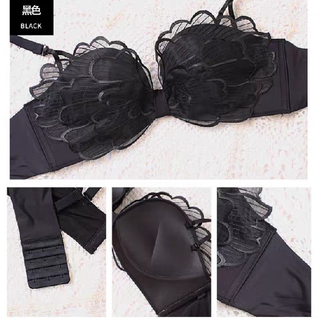 【ブラック・S】♡超盛り♡ノンワイヤーブラショーツセット レディースの下着/アンダーウェア(ブラ&ショーツセット)の商品写真
