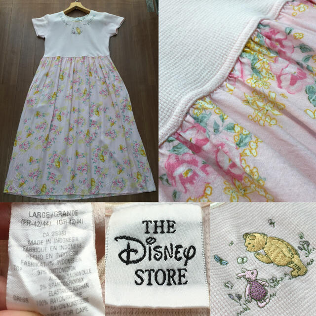 Disney(ディズニー)のプーさん刺繍入り・薄ピンクのお花柄ワンピ レディースのワンピース(ロングワンピース/マキシワンピース)の商品写真