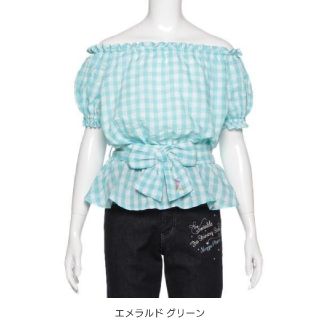 メゾピアノジュニア(mezzo piano junior)のメゾピアノジュニア ギンガムチェック柄オフショルダーブラウス(Tシャツ/カットソー)