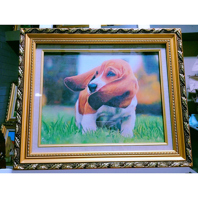 動物絵　犬　ワンチャン　油絵　絵画　インテリア 1