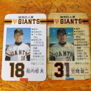 ヨミウリジャイアンツ(読売ジャイアンツ)のタカラ プロ野球カードゲーム 53年度版「堀内恒夫.笠間雄二／読売ジャイアンツ」(野球/サッカーゲーム)