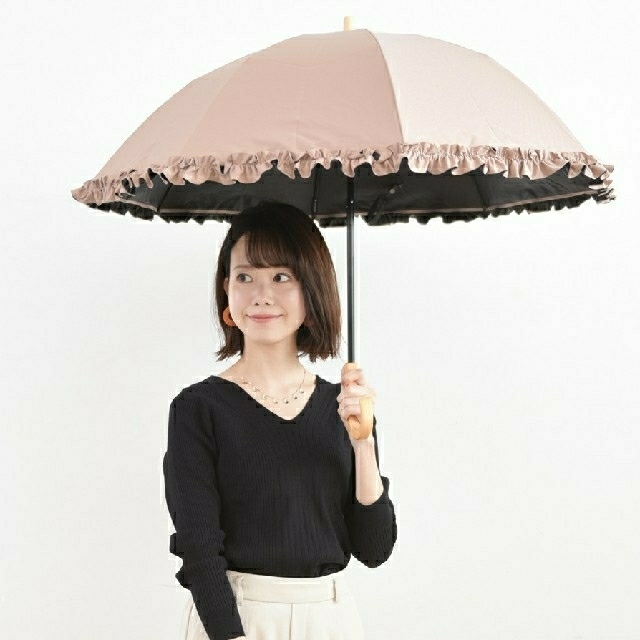 サンバリア100 　2段折りたたみ　フリル　ピンク レディースのファッション小物(傘)の商品写真