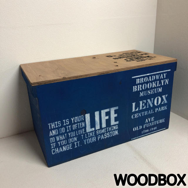 ウッドボックス 木製 ネイビー×ウォルナット 収納可能箱 新品