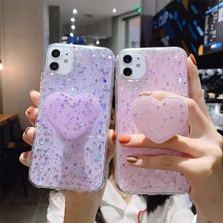 iPhoneケース　ハート　グリッター　スマホリング(iPhoneケース)