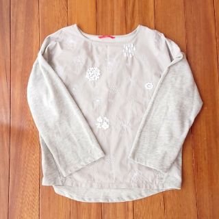 グラニフ(Design Tshirts Store graniph)のグラニフ☆刺繍カットソー☆グレー☆異素材☆オシャレ☆北欧(カットソー(長袖/七分))