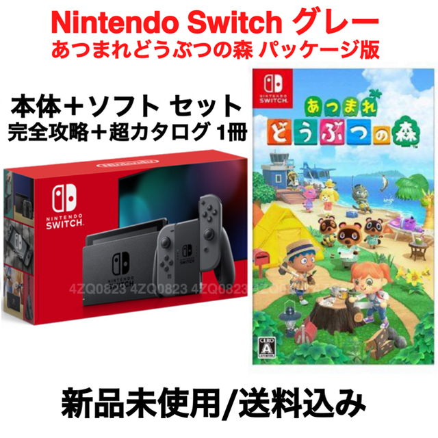 ☆ 3点セット ☆ Switch グレー 本体 どうぶつの森 ソフト 攻略本