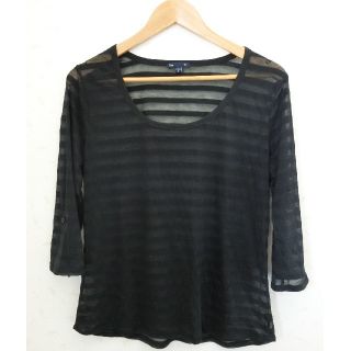 ギャップ(GAP)のGAP シアー 七分袖 黒 ボーダーカットソー XL(カットソー(長袖/七分))