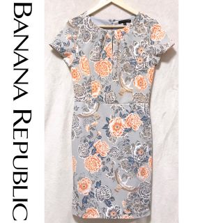 バナナリパブリック(Banana Republic)のバナナリパブリック 花鳥柄 Ｉライン ワンピース L 春 夏(ひざ丈ワンピース)