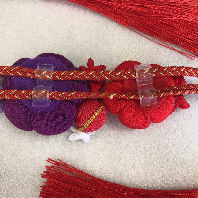 帯飾り　帯締め　帯留め／成人式　卒業式　七五三　赤・紫 レディースの水着/浴衣(和装小物)の商品写真