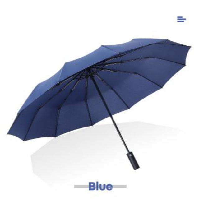 【新品 青】12本骨自動開閉折りたたみ傘  耐風 118cm ﾋﾞｯｸｻｲｽﾞ メンズのファッション小物(傘)の商品写真