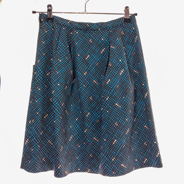 DOUBLE STANDARD CLOTHING(ダブルスタンダードクロージング)の美品★フレアスカート　ブルー×ブラウン レディースのスカート(ひざ丈スカート)の商品写真