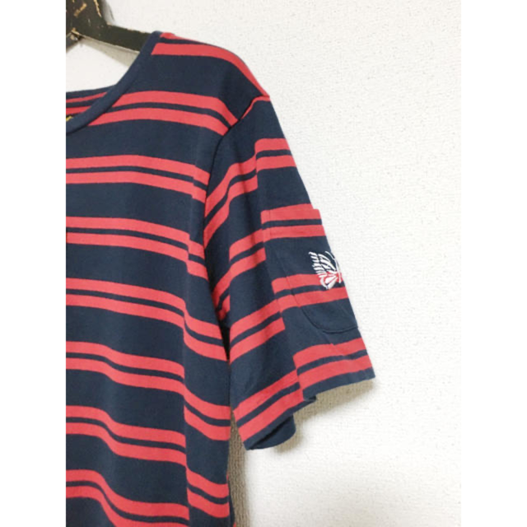 Needles(ニードルス)の新品タグ付　19ss ニードルス　パピヨン刺繍ボーダークルーネックTシャツ 紫 メンズのトップス(Tシャツ/カットソー(半袖/袖なし))の商品写真