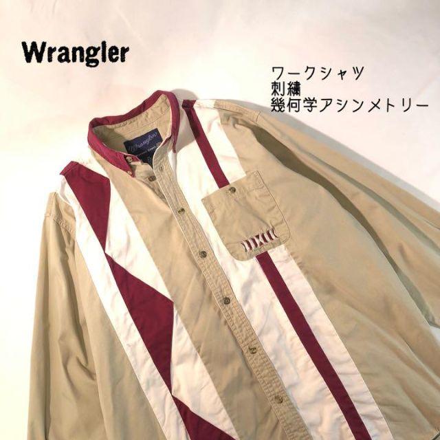 Wrangler(ラングラー)のラングラー Wrangler 刺繍 総柄シャツ 幾何学 アシンメトリー ベージュ メンズのトップス(シャツ)の商品写真