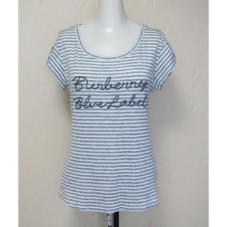 バーバリーブルーレーベル(BURBERRY BLUE LABEL)のBURBERRY バーバリー　白とグレー杢のボーダーの半袖Tシャツ 38(Tシャツ(半袖/袖なし))