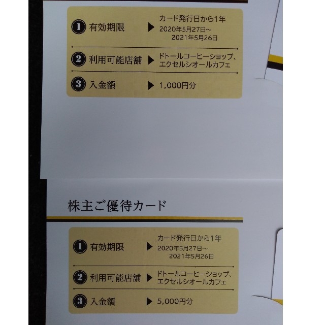 ドトール　株主優待カード　6000円分