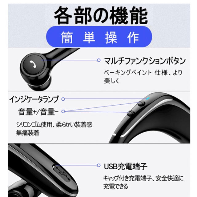 新品 ワイヤレスイヤホン Bluetooth ハンズフリー イヤホン スマホ/家電/カメラのオーディオ機器(ヘッドフォン/イヤフォン)の商品写真