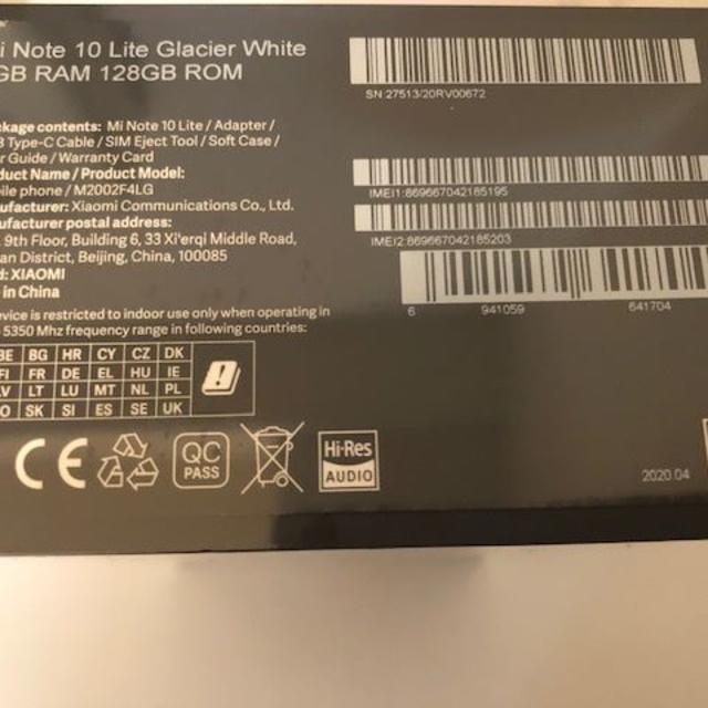 Xiaomi Mi Note 10 Lite Glacier White
