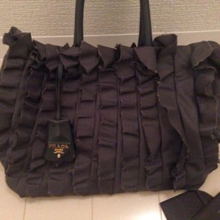 PRADA プラダ   ハンドバッグ BN1728 ナイロン   ヴァイオレット ゴールド金具  フリル トートバッグ 【本物保証】