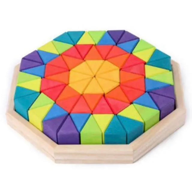 虹色　カラフル　積み木　パズル　三角　知育玩具　木製おもちゃ　モンテッソーリ