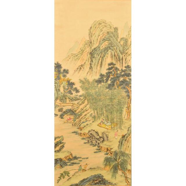 彩色山水 手巻き画絵巻 在銘 画軸 絹本 書軸 お寺 肉筆 立軸 WWKK172 - 書 檣山 人物 山水 手巻き画絵巻 彩色 画軸 紙本 立軸 肉筆 WWKK121