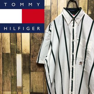 トミーヒルフィガー(TOMMY HILFIGER)の【to様専用】トミーヒルフィガー☆刺繍ロゴ半袖クラシックストライプシャツ 90s(シャツ)