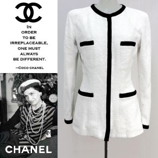 シャネル(CHANEL)のシャネル❤️春香る♡モノトーンジャケット(ノーカラージャケット)