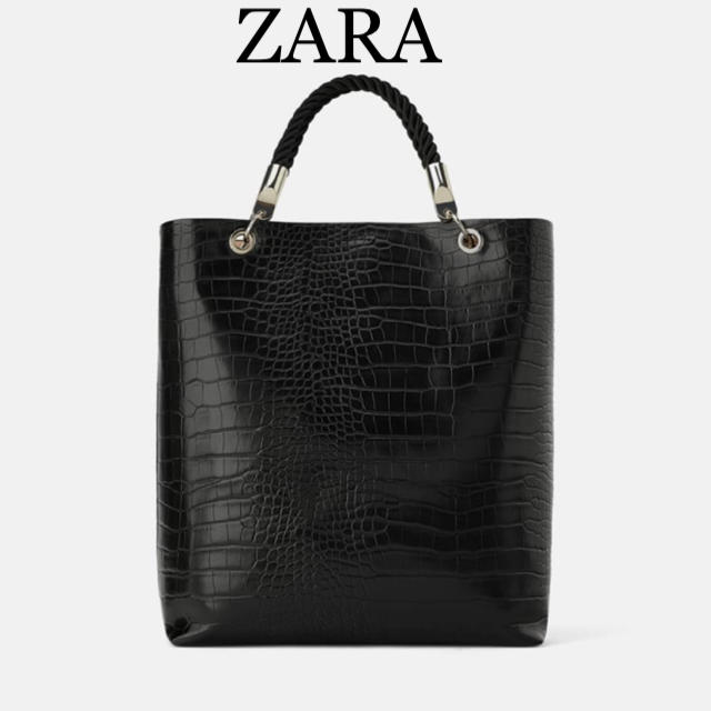 ZARA(ザラ)のZARA レザー トートバッグ 黒 クロコ レディースのバッグ(トートバッグ)の商品写真