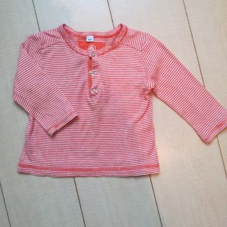 プチバトー(PETIT BATEAU)のプチバトー ボーダー ロングtシャツ　12m　オレンジ(シャツ/カットソー)