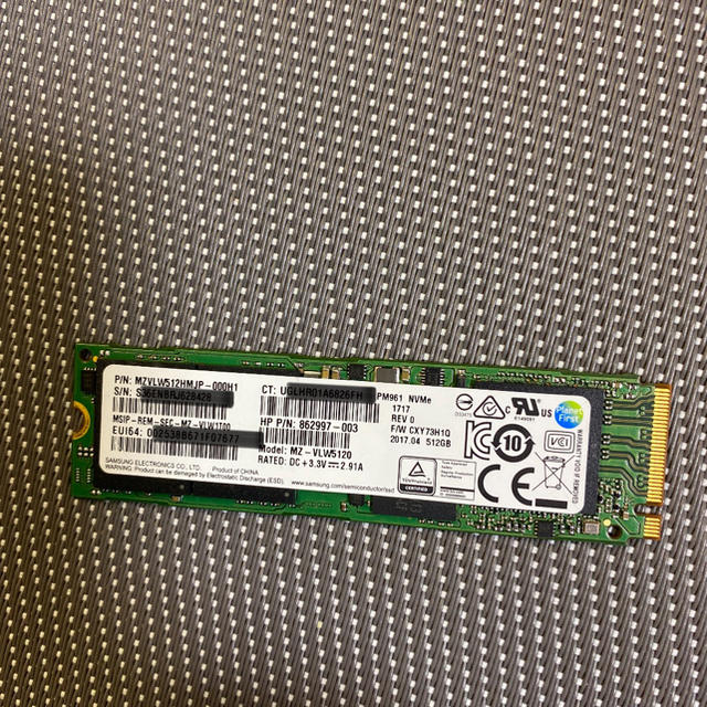 Samsung SSD PM961 M.2 NVMe 512GB使用時間4h