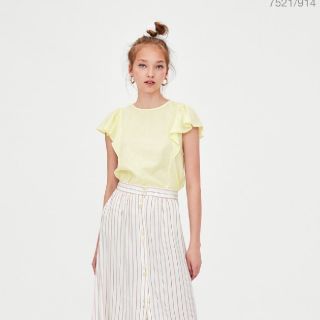 ザラ(ZARA)の【ZARA】Sサイズ  レモンイエロー  半袖 フリル  シャツ  ブラウス(シャツ/ブラウス(半袖/袖なし))