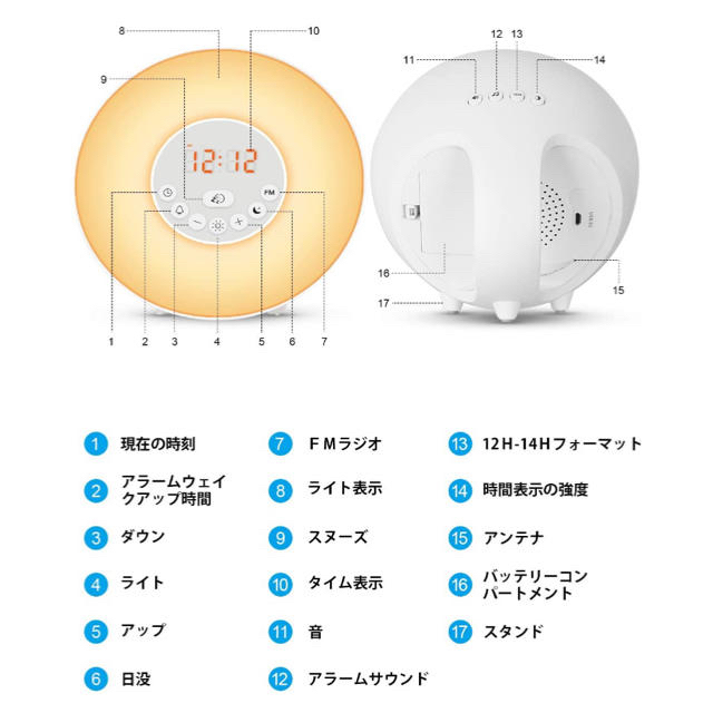 FMラジオ付き　目覚まし時計　ベッドサイド　ライト　電池＆USB給電　訳あり インテリア/住まい/日用品のインテリア小物(置時計)の商品写真