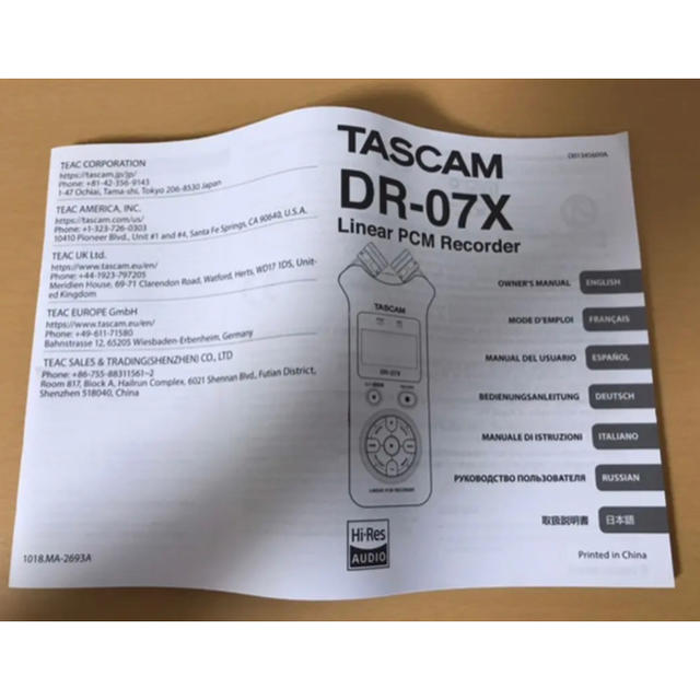 TASCAM DR-07X 楽器のレコーディング/PA機器(その他)の商品写真