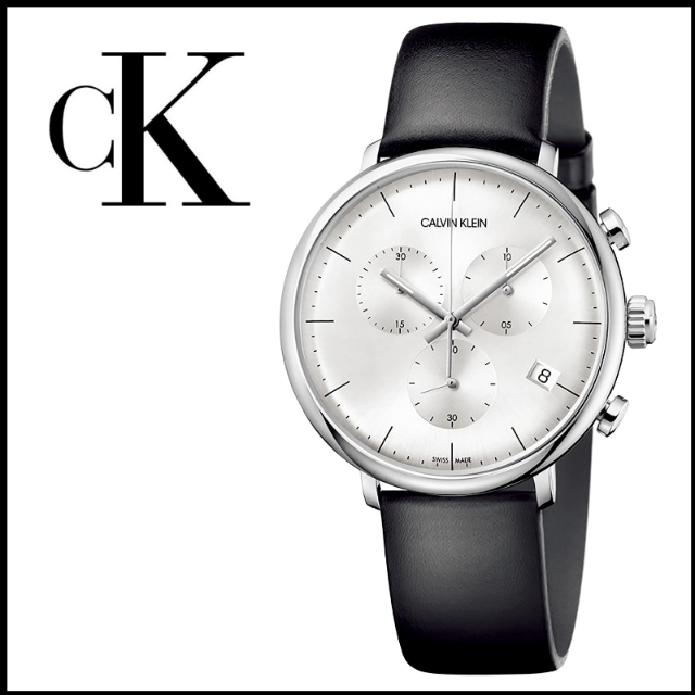 【Calvin Klein】クロノグラフ腕時計 レザー ホワイト×ブラック