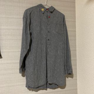 ロングシャツワンピース　グレー　灰色　古着　長袖(シャツ/ブラウス(長袖/七分))