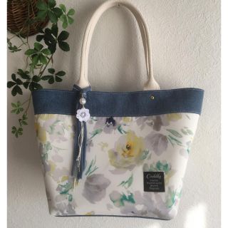 イエロー花柄&デニム　トートバッグ(バッグ)