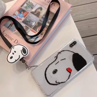 iPhoneXRケース　SNOOPY ストラップ付き(iPhoneケース)