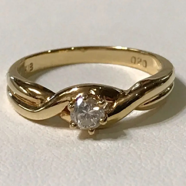 0.2ct ダイヤモンド K18 yg イニシャル 一粒 リング 鑑別付