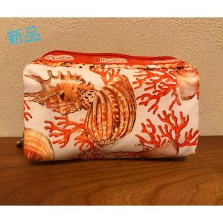 レスポートサック(LeSportsac)の新品レスポートサック定番ポーチ夏柄CORAL珊瑚オレンジ貝殻(ポーチ)