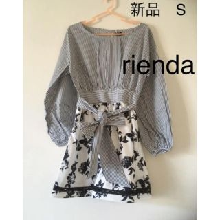 リエンダ(rienda)のrienda⭐︎ドッキングワンピース新品S ボーダー花柄(ミニワンピース)