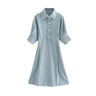 ザラ(ZARA)の1735＊S/S レトロ blue 襟 ボタン ワンピース(ひざ丈ワンピース)