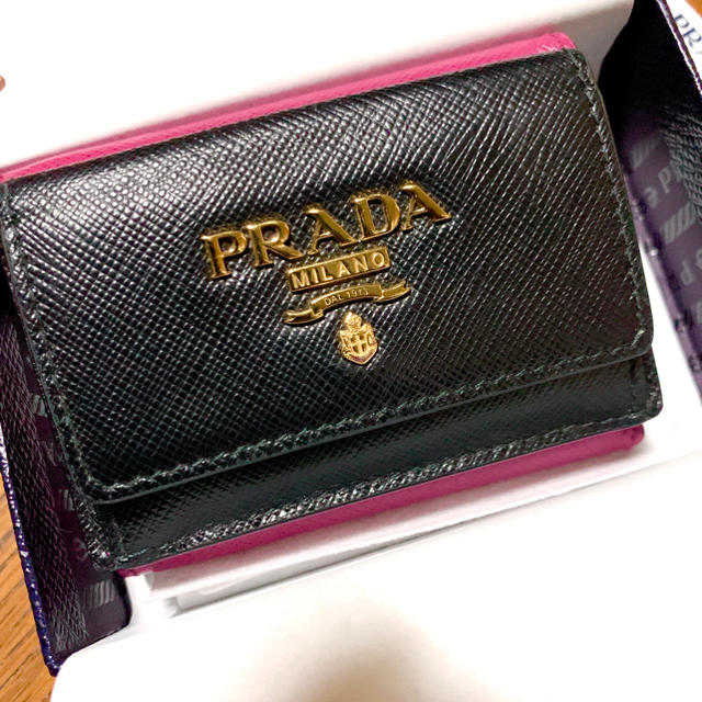 PRADA 三つ折財布 サフィアーノ バイカラー ピンクファッション小物