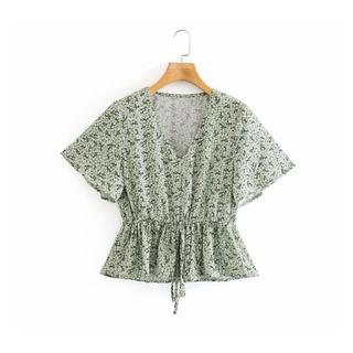 ザラ(ZARA)の1743＊S/S green 花柄 ブラウス(シャツ/ブラウス(半袖/袖なし))