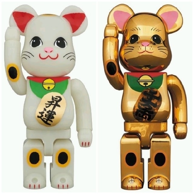 BE@RBRICK 招き猫 金メッキ 発光 400％ 　昇運 蓄光 400％