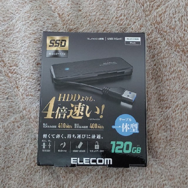 ELECOM(エレコム)の新品未開封 エレコム 外付けSSD 120GB ESD-EC0120GBK スマホ/家電/カメラのPC/タブレット(PC周辺機器)の商品写真