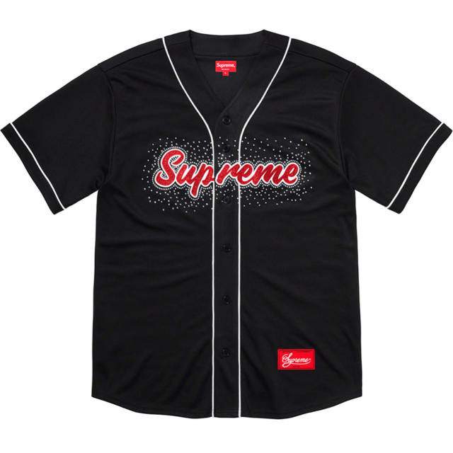 Supreme Rhinestone Baseball Jersey 黒 M