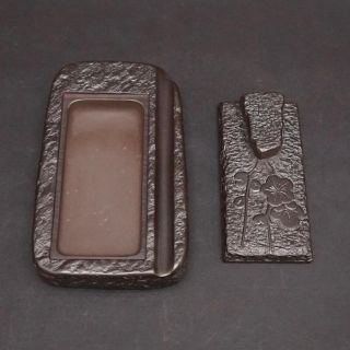 宝泉堂 赤間硯 蓋付 書道具 文房具 未使用品 美品 伝統工芸 文房四宝 古美術(書道用品)